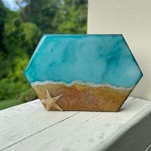 Nautical Beach Decorative Ceramic Tile with Sea Shells and Starfish